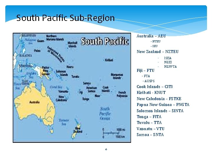 South Pacific Sub-Region Australia – AEU - NTEU - IEU New Zealand – NZTEU