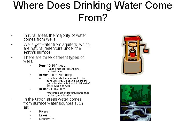 Where Does Drinking Water Come From? • • • In rural areas the majority