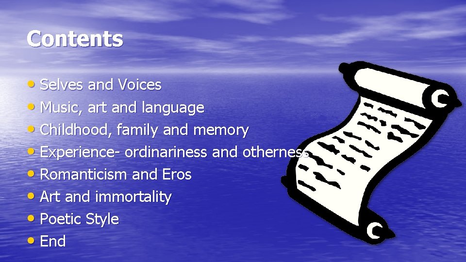 Contents • Selves and Voices • Music, art and language • Childhood, family and