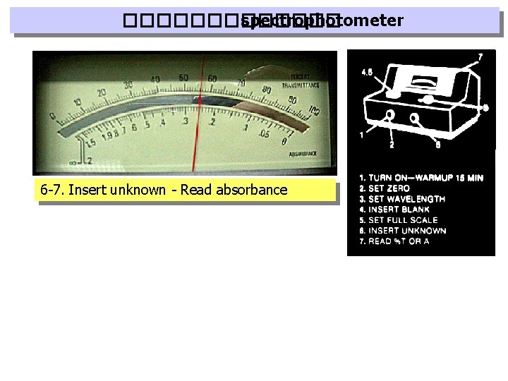 ������� spectrophotometer 6 -7. Insert unknown - Read absorbance 