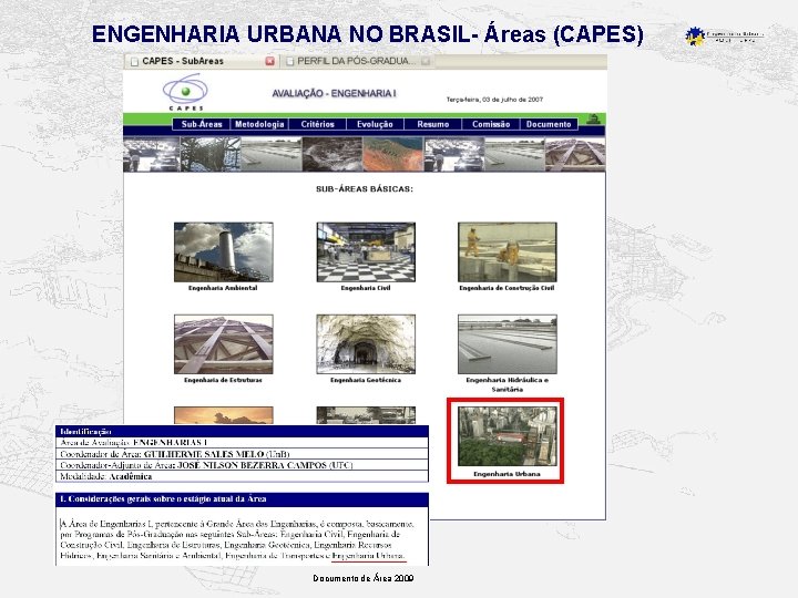 ENGENHARIA URBANA NO BRASIL- Áreas (CAPES) Documento de Área 2009 