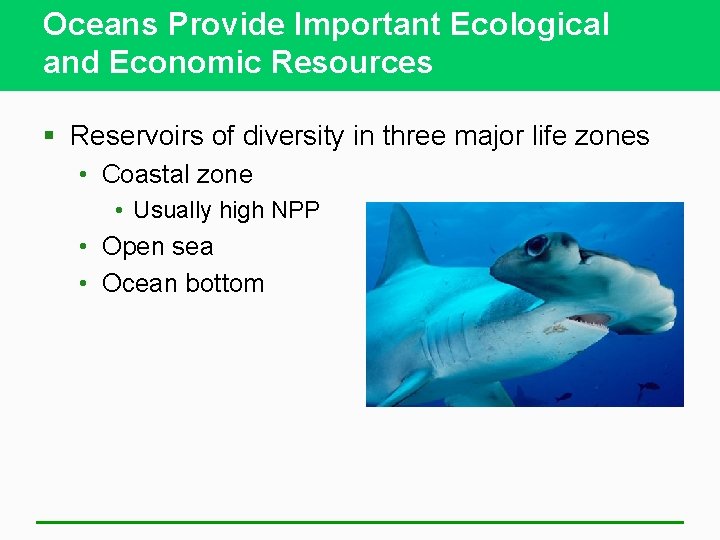 Oceans Provide Important Ecological and Economic Resources § Reservoirs of diversity in three major