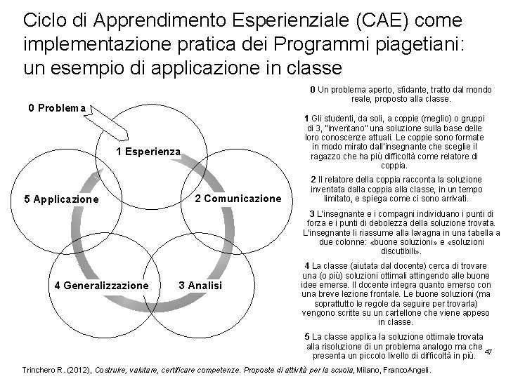 Ciclo di Apprendimento Esperienziale (CAE) come implementazione pratica dei Programmi piagetiani: un esempio di