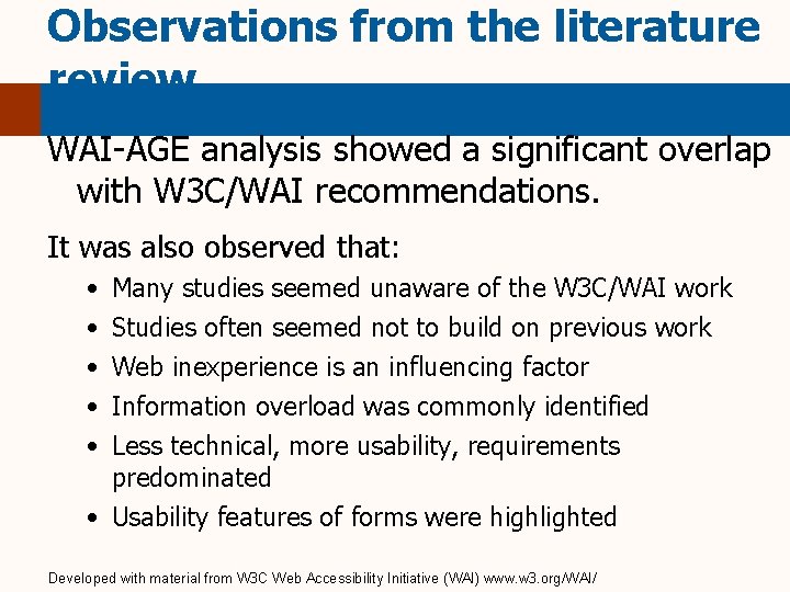 Observations from the literature review WAI-AGE analysis showed a significant overlap with W 3