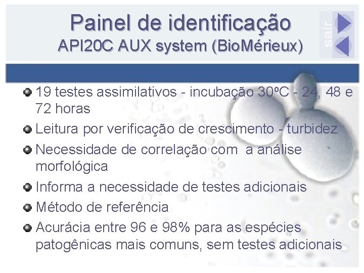 Painel de identificação API 20 C AUX system (Bio. Mérieux) 19 testes assimilativos -