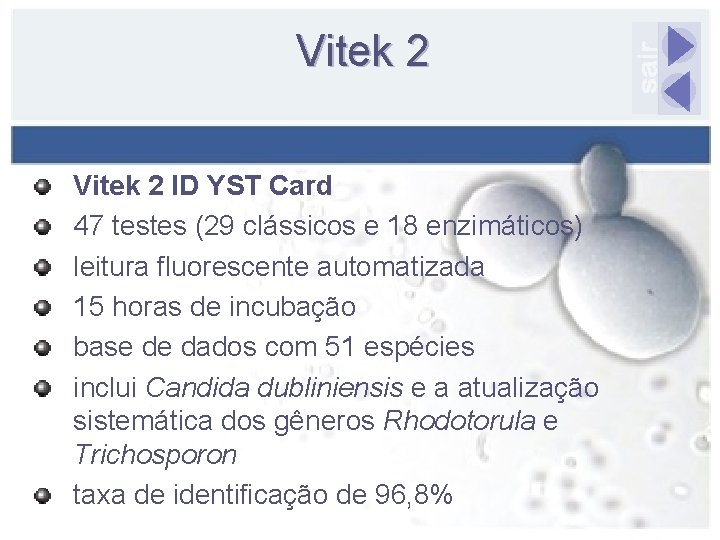 Vitek 2 ID YST Card 47 testes (29 clássicos e 18 enzimáticos) leitura fluorescente
