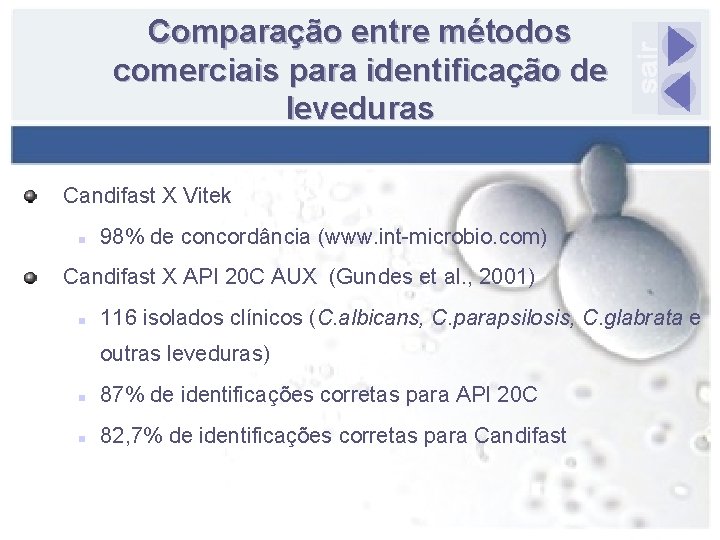 Comparação entre métodos comerciais para identificação de leveduras Candifast X Vitek n 98% de