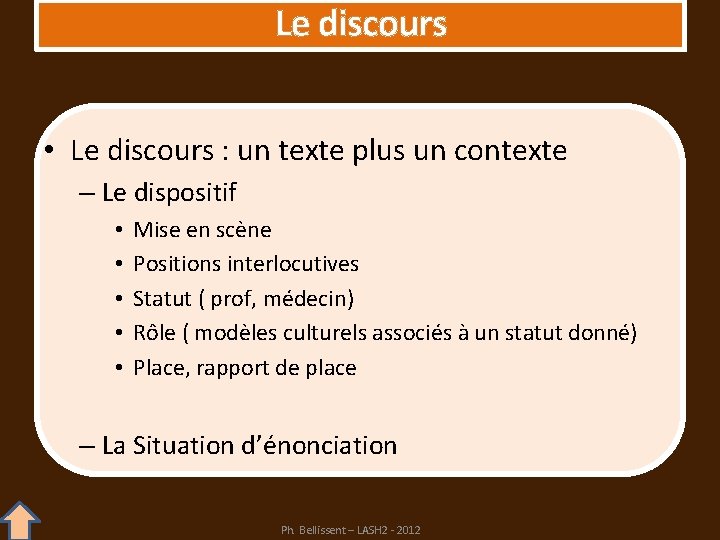 Le discours • Le discours : un texte plus un contexte – Le dispositif