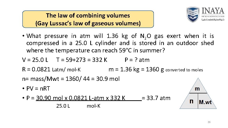 The law of combining volumes (Gay Lussac’s law of gaseous volumes) • What pressure