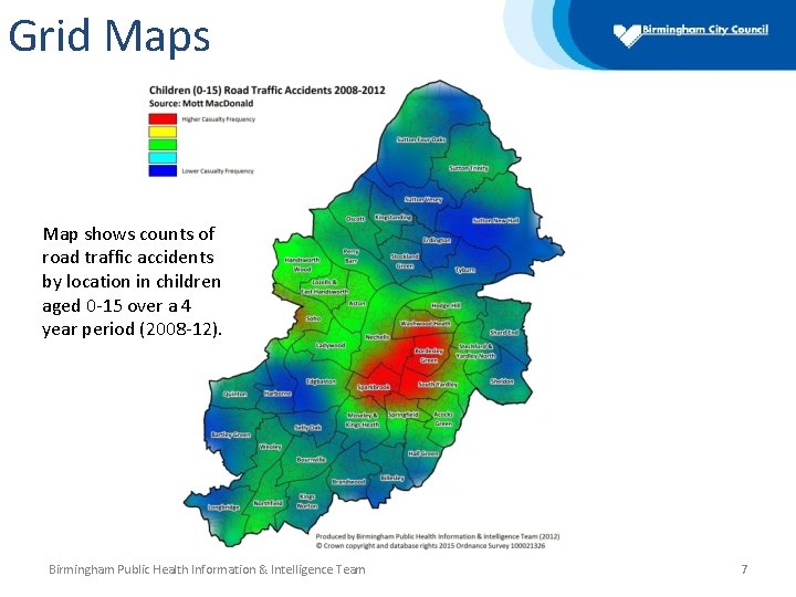 Grid Maps Map shows counts of road traffic accidents by location in children aged