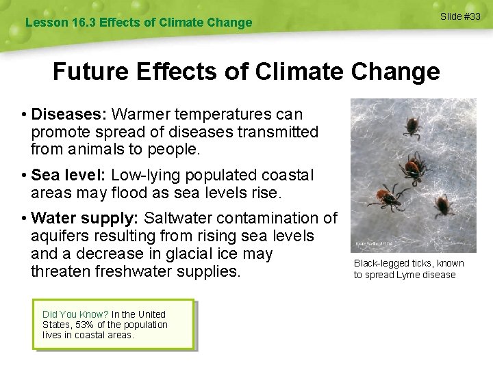 Lesson 16. 3 Effects of Climate Change Slide #33 Future Effects of Climate Change
