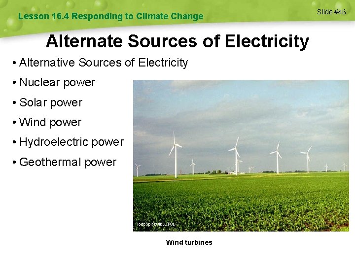 Lesson 16. 4 Responding to Climate Change Alternate Sources of Electricity • Alternative Sources