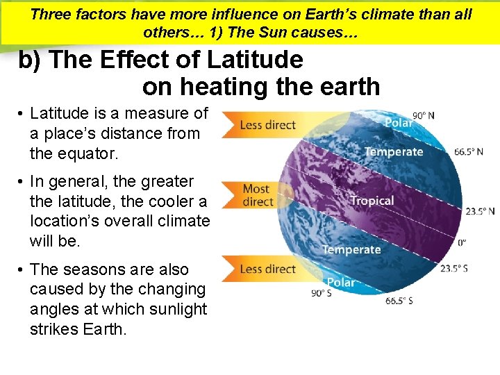 Three factors have more influence on Earth’s climate than. Slide #6 all others… 1)