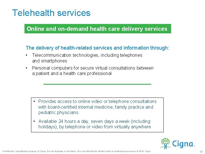 Telehealth services Online and on-demand health care delivery services The delivery of health-related services