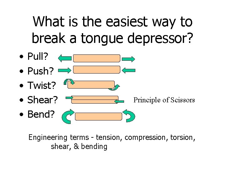 What is the easiest way to break a tongue depressor? • • • Pull?