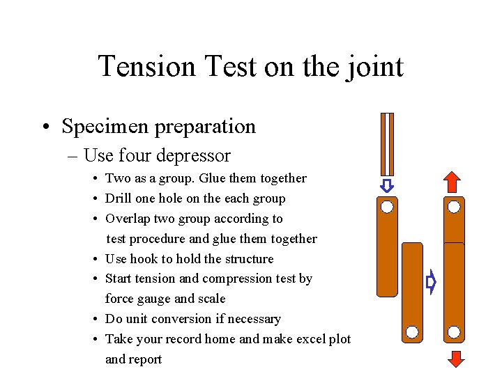 Tension Test on the joint • Specimen preparation – Use four depressor • Two