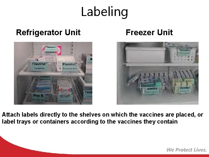 Labeling Refrigerator Unit Freezer Unit Attach labels directly to the shelves on which the