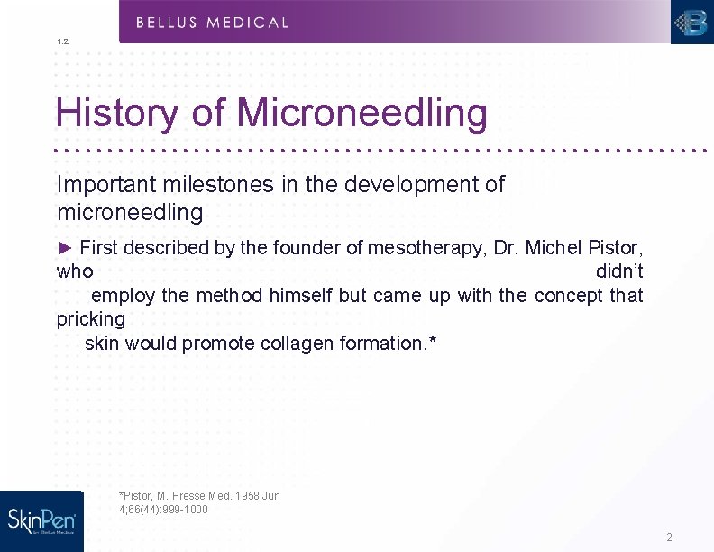 1. 2 History of Microneedling Important milestones in the development of microneedling ► First