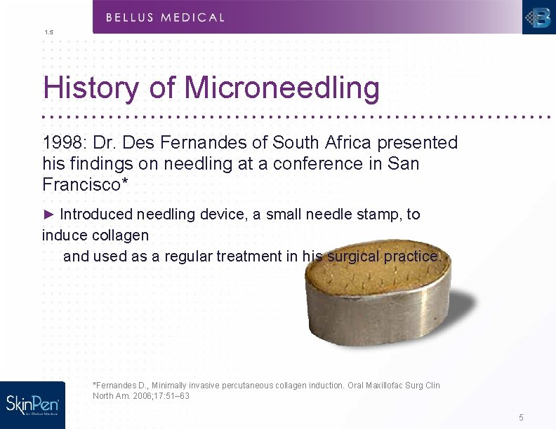 1. 5 History of Microneedling 1998: Dr. Des Fernandes of South Africa presented his