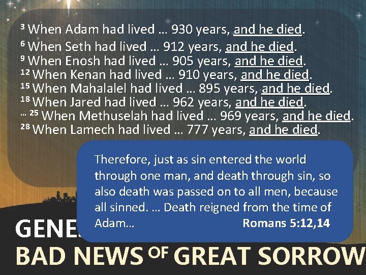 3 When Adam had lived … 930 years, and he died. 6 When Seth