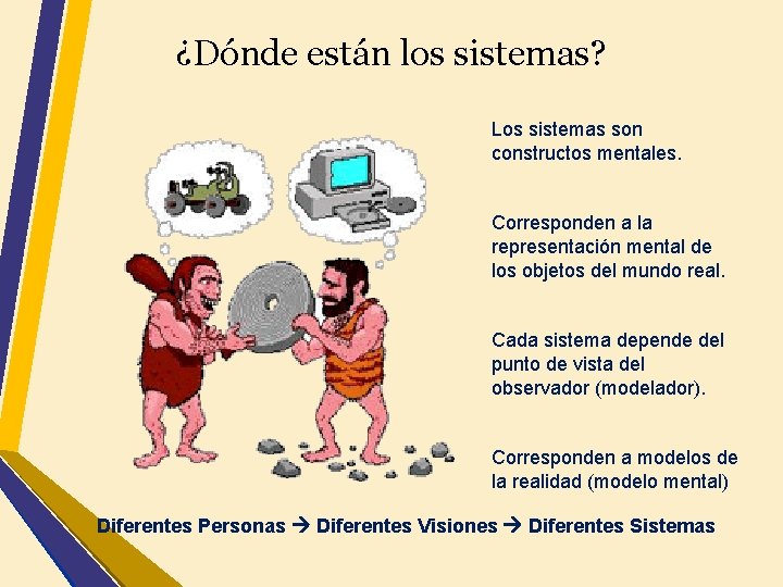 ¿Dónde están los sistemas? Los sistemas son constructos mentales. Corresponden a la representación mental