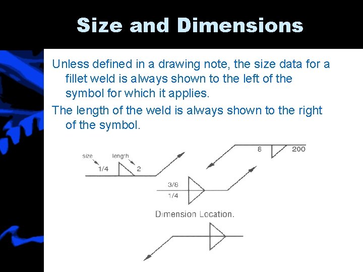 Size and Dimensions Unless defined in a drawing note, the size data for a