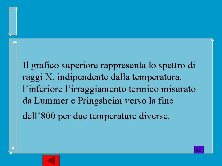 Il grafico superiore rappresenta lo spettro di raggi X, indipendente dalla temperatura, l’inferiore l’irraggiamento