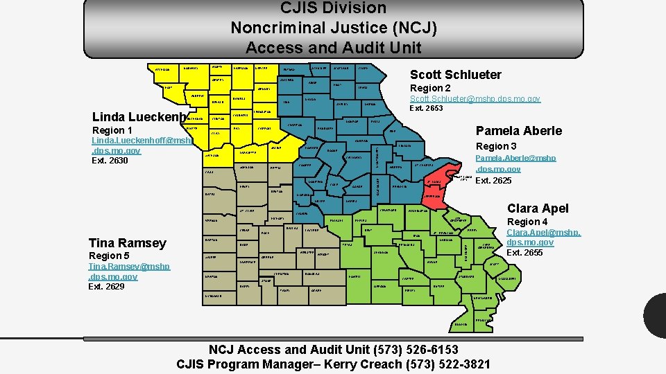 CJIS Division Noncriminal Justice (NCJ) Access and Audit Unit NODAWAY WORTH HARRISON MERCER GENTRY