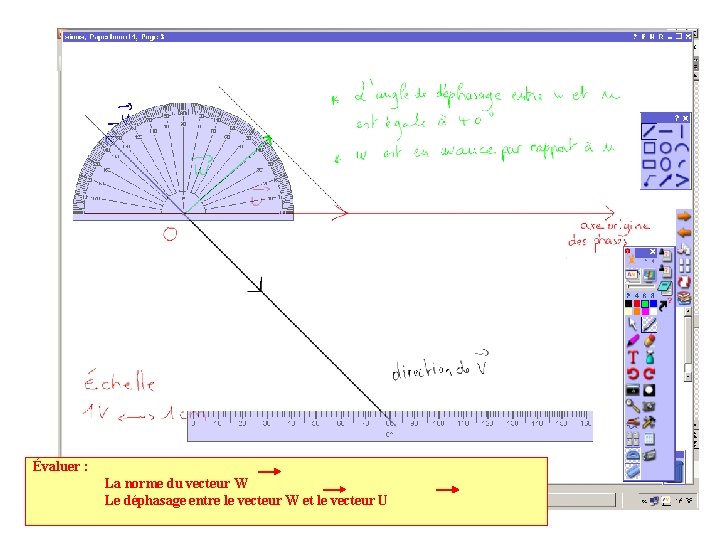 Évaluer : La norme du vecteur W Le déphasage entre le vecteur W et
