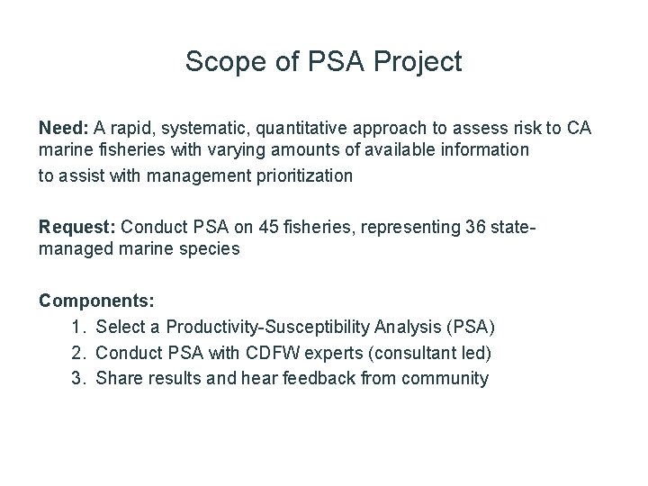 Productivity Susceptibility Analysis PSA Tool overview and preliminary