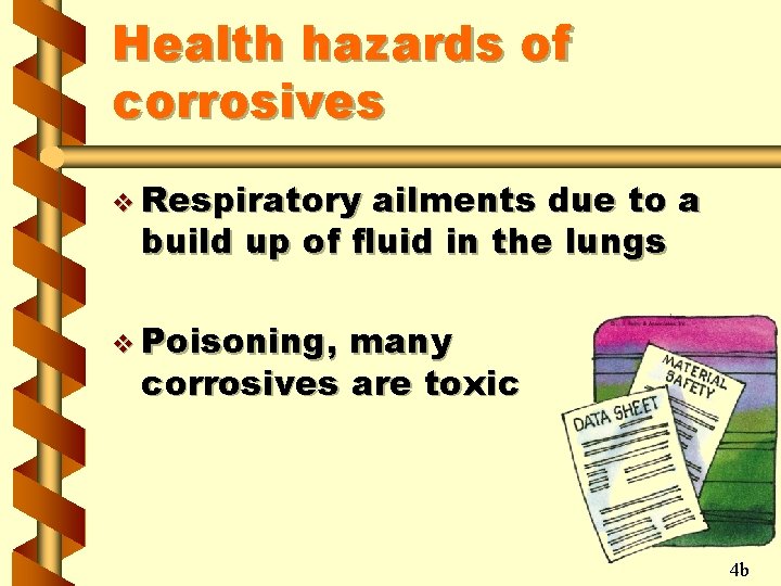 Health hazards of corrosives v Respiratory ailments due to a build up of fluid