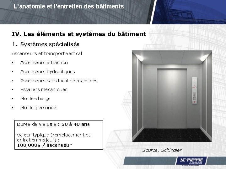 L’anatomie et l’entretien des bâtiments IV. Les éléments et systèmes du bâtiment 1. Systèmes