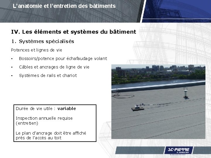 L’anatomie et l’entretien des bâtiments IV. Les éléments et systèmes du bâtiment 1. Systèmes