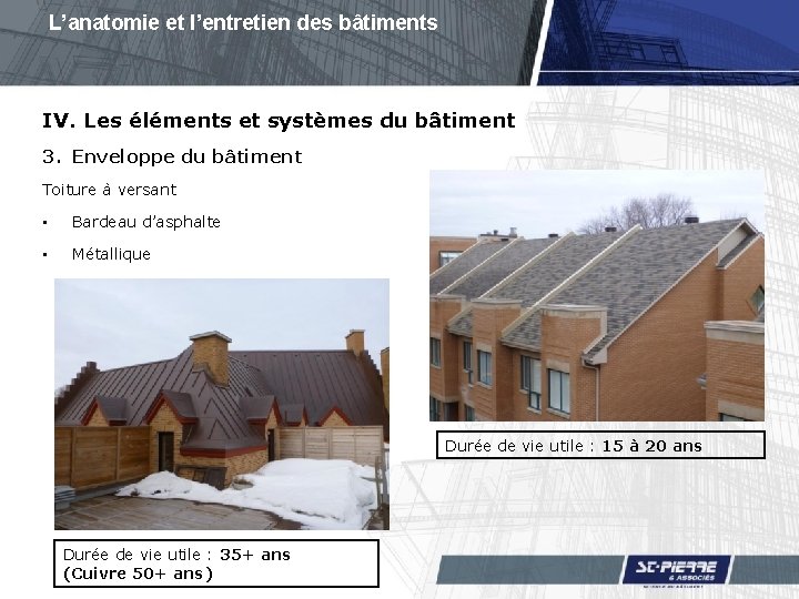 L’anatomie et l’entretien des bâtiments IV. Les éléments et systèmes du bâtiment 3. Enveloppe