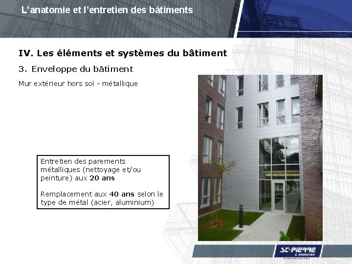 L’anatomie et l’entretien des bâtiments IV. Les éléments et systèmes du bâtiment 3. Enveloppe