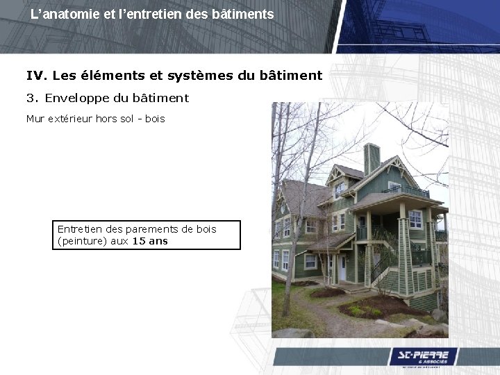 L’anatomie et l’entretien des bâtiments IV. Les éléments et systèmes du bâtiment 3. Enveloppe