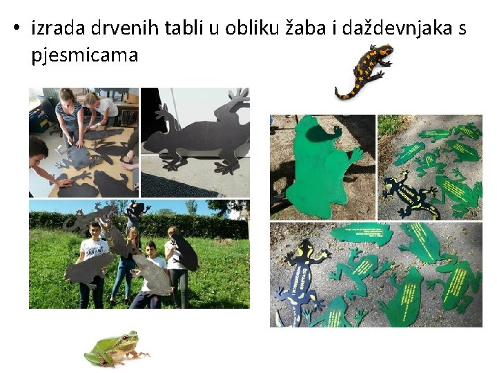  • izrada drvenih tabli u obliku žaba i daždevnjaka s pjesmicama 