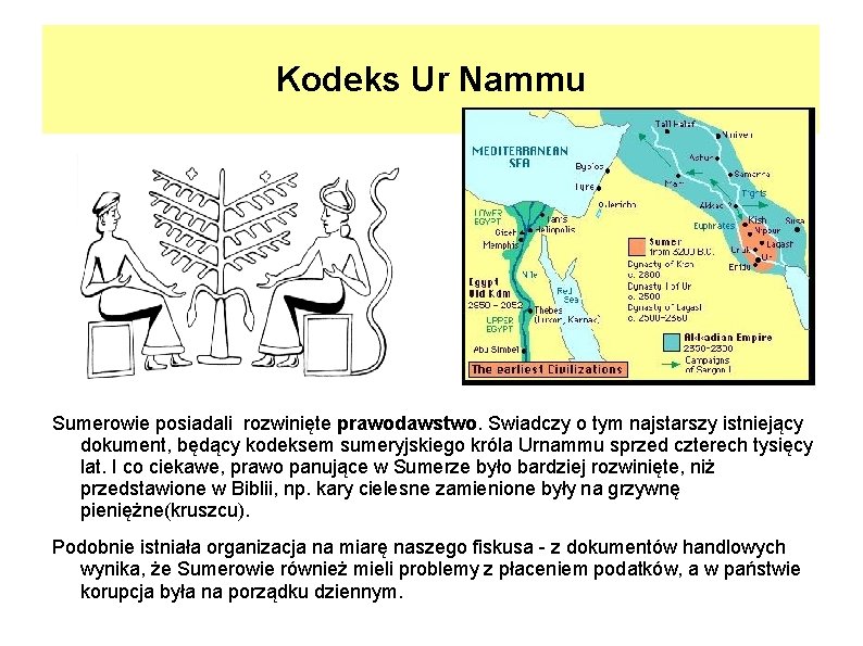 Kodeks Ur Nammu Sumerowie posiadali rozwinięte prawodawstwo. Świadczy o tym najstarszy istniejący dokument, będący