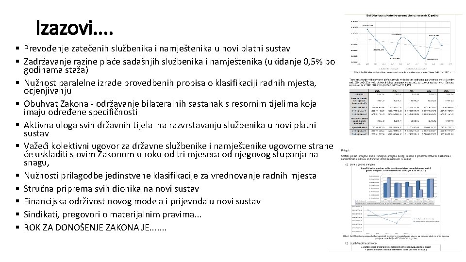 Izazovi. . § Prevođenje zatečenih službenika i namještenika u novi platni sustav § Zadržavanje