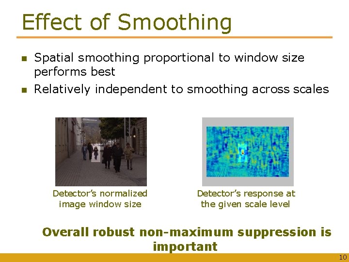 Effect of Smoothing Spatial smoothing proportional to window size performs best Relatively independent to