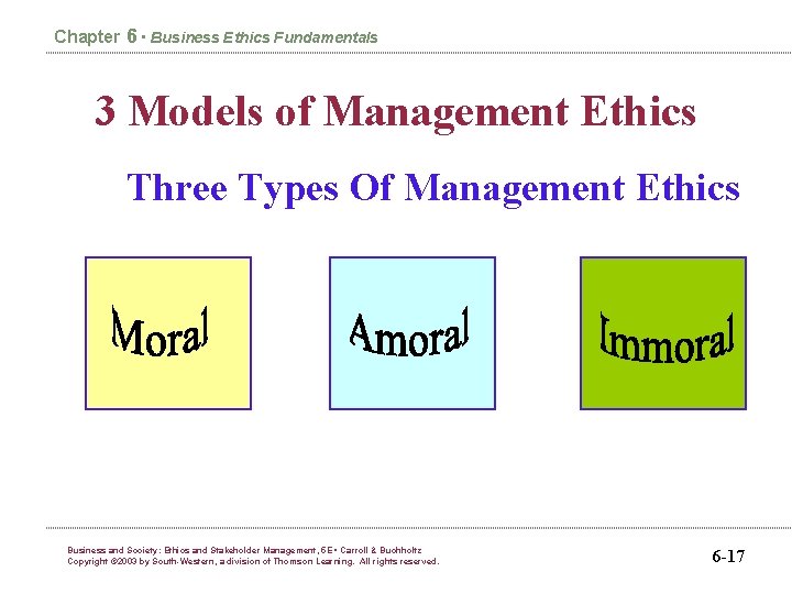 Chapter 6 • Business Ethics Fundamentals 3 Models of Management Ethics Three Types Of