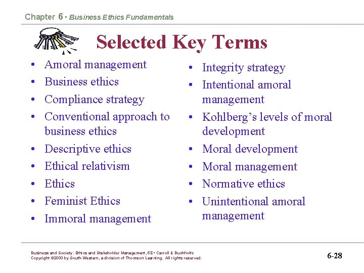 Chapter 6 • Business Ethics Fundamentals Selected Key Terms • • • Amoral management