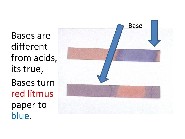 Bases are different from acids, its true, Bases turn red litmus paper to blue.