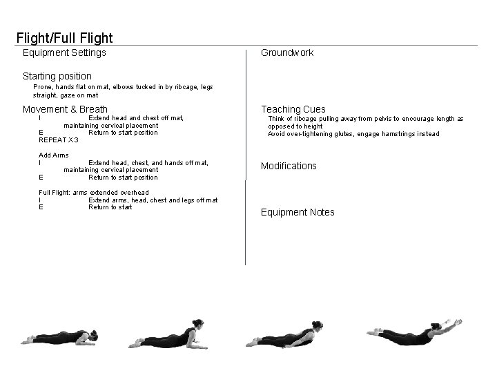 Flight/Full Flight Equipment Settings Groundwork Starting position Prone, hands flat on mat, elbows tucked