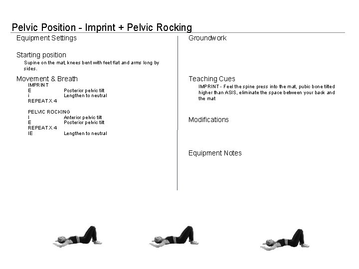 Pelvic Position - Imprint + Pelvic Rocking Equipment Settings Groundwork Starting position Supine on