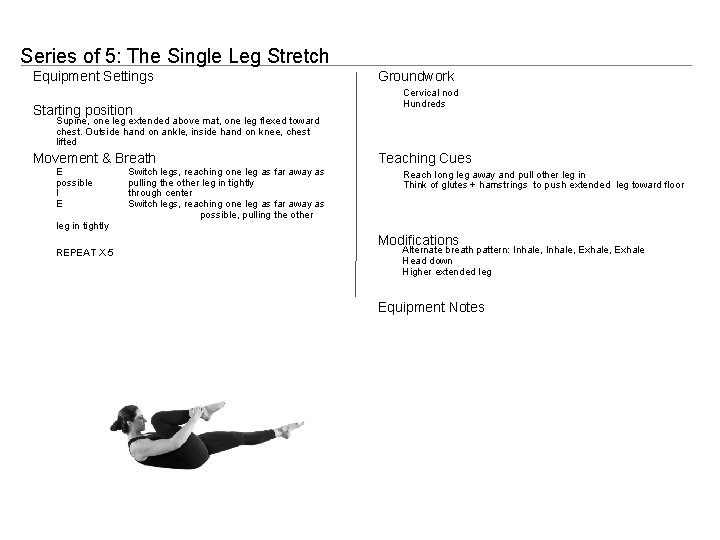 Series of 5: The Single Leg Stretch Equipment Settings Starting position Groundwork Cervical nod