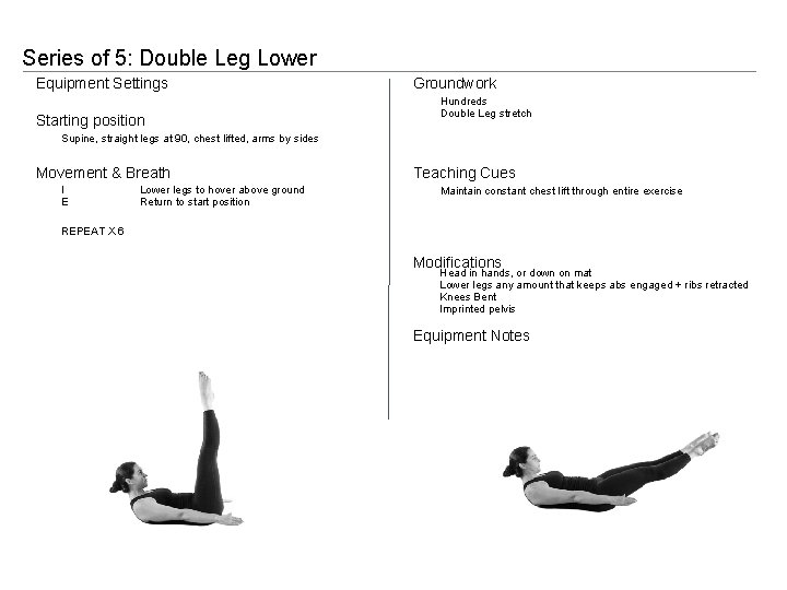Series of 5: Double Leg Lower Equipment Settings Starting position Groundwork Hundreds Double Leg