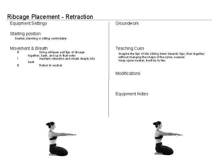 Ribcage Placement - Retraction Equipment Settings Groundwork Starting position Seated, standing or sitting comfortably