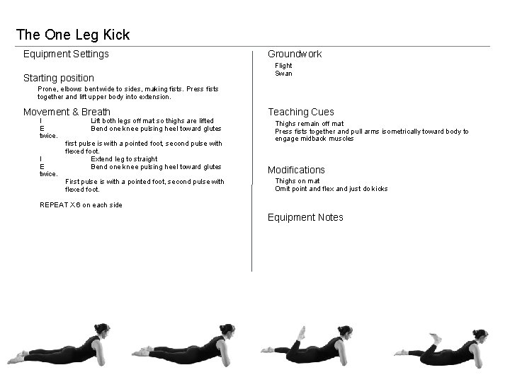 The One Leg Kick Equipment Settings Starting position Groundwork Flight Swan Prone, elbows bent