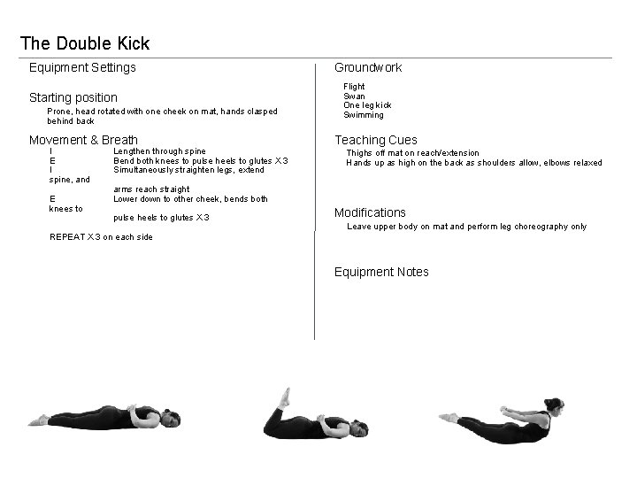 The Double Kick Equipment Settings Starting position Prone, head rotated with one cheek on